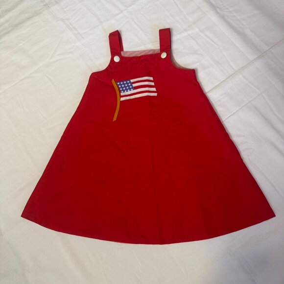 Vintage Mulberry St. Reversible Jumper Dress Size 5 | Red Floral Tulip & Flag - Picture 1 of 8